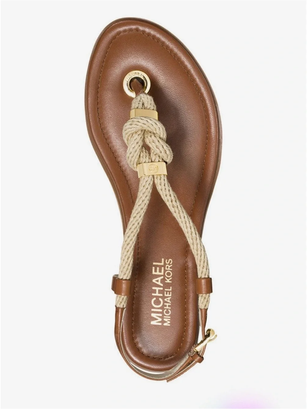 Michael Kors Tan and Beige Rope T-Strap Sandals size 6.5. Like new condition.